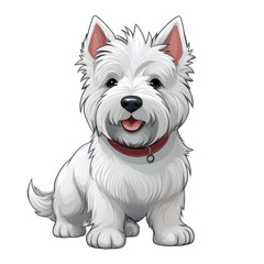 Cute and playful West Highland White Terrier dog illustration, featuring fluffy white coat and cheerful expression. This cartoon style image captures dog friendly nature and charm
