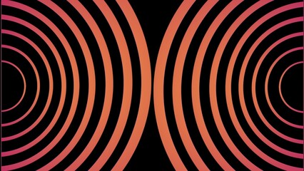A striking digital artwork of mirrored concentric arcs in orange and pink gradients on a black background, forming a symmetrical optical illusion with depth, rhythm, and modern abstract elegance.