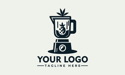 A stylized logo featuring a blender surrounded by leaves and decorative elements.