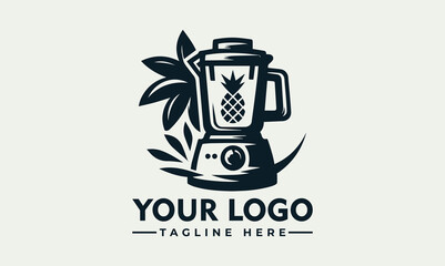 Stylized logo featuring a blender with a pineapple design, surrounded by leaves, and placeholder text for a company.