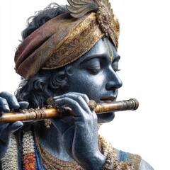 Flute performance by lord krishna cultural festival artistic portrait vibrant setting close-up view