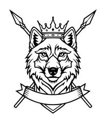 wolf head with crown and arrows tattoo vector