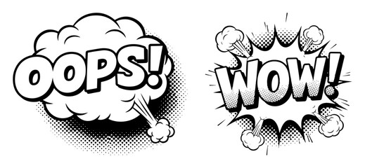 oops and wow comic speech bubble set pop art vector