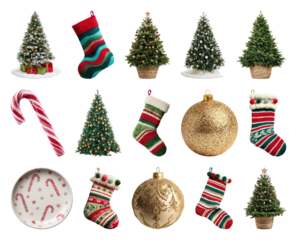 PNG Festive Christmas decorations collection, element set on transparent background