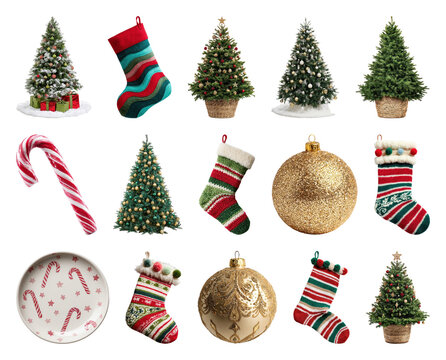 PNG Festive Christmas decorations collection, element set on transparent background