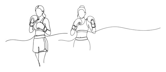 continuous one line drawing of two female boxers