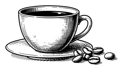 coffee cup with beans vintage hand drawn sketch vector © Aisha Kudorova