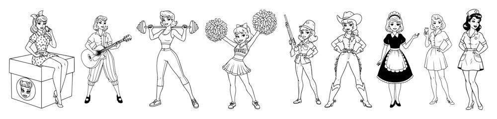 women and girls characters collection vector set