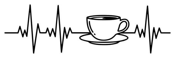 coffee cup on a heartbeat pulse line ekg vector icon