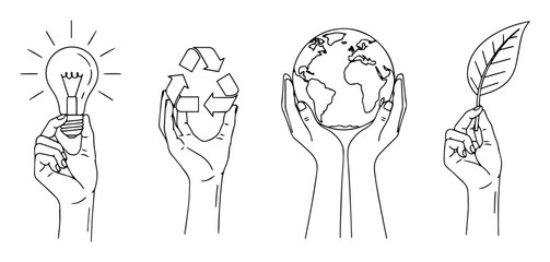 eco friendly hands holding light bulb earth leaf concept vector