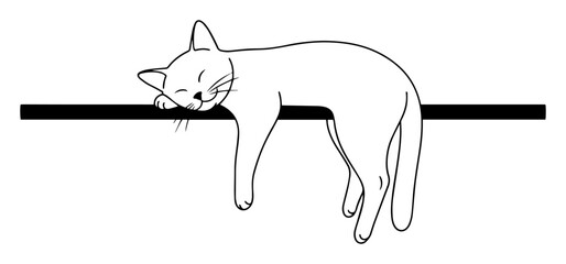 minimalist sleepy cat hanging on branch illustration © Aisha Kudorova