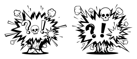 comic explosion with skull and punctuation symbols © Aisha Kudorova