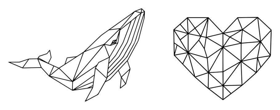 geometric whale and heart low poly style design