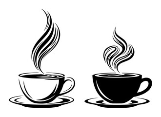 steaming coffee cup silhouette set hand drawn vector illustration