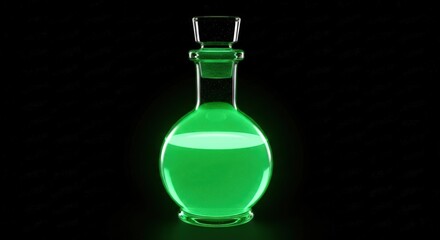 Glowing green potion in an elegant glass bottle against a dark background, representing magic and fantasy