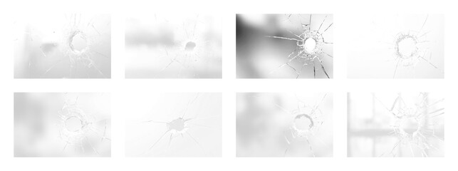 PNG Bullet holes on shattered glass, element set on transparent background