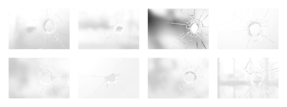 PNG Bullet holes on shattered glass, element set on transparent background