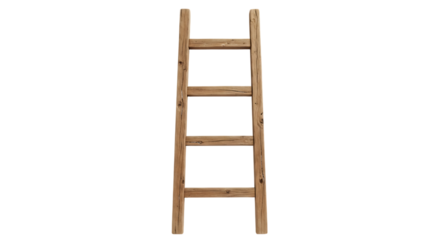 Rustic wooden ladder with three steps isolated on a transparent background