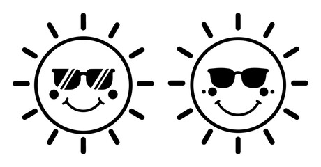 cute cartoon sun with sunglasses icon set vector