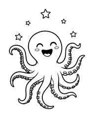 cute happy octopus cartoon coloring page vector