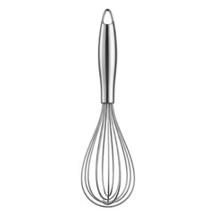 Stainless steel wire whisk isolated against a solid transparent background perfect for culinary usage