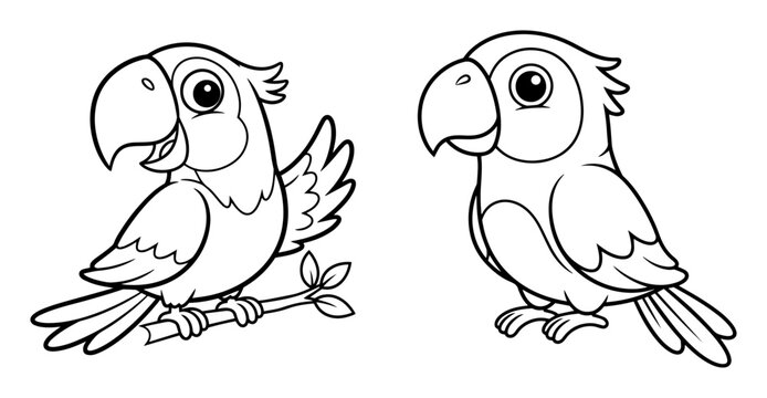 cartoon parrots sitting on branch vector illustration