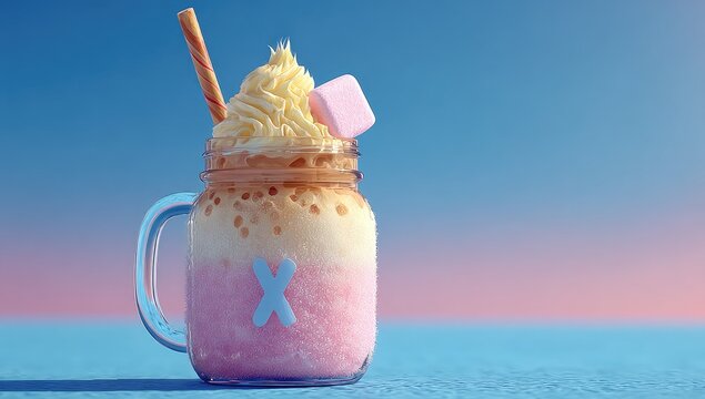 Pink & yellow layered drink in mason jar