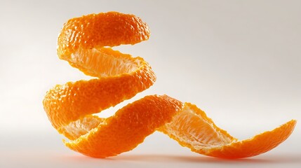 Curly Orange Peel on a White Background / くるくるとカールしたオレンジの皮
