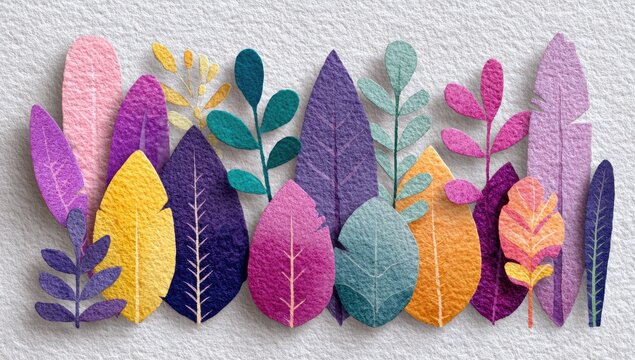 Colorful paper cut leaves and plants