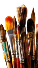 Close-Up High-Angle View of Assorted Used Paintbrushes