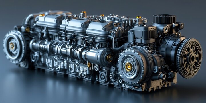 This detailed image captures the intricacy of a powerful engine's mechanical parts and design.