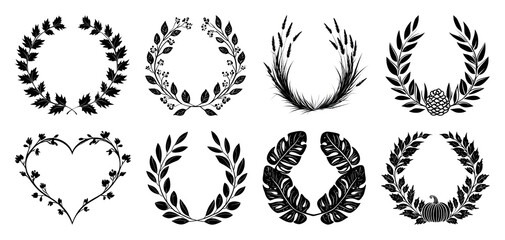 PNG Elegant black floral wreaths collection, element set on transparent background
