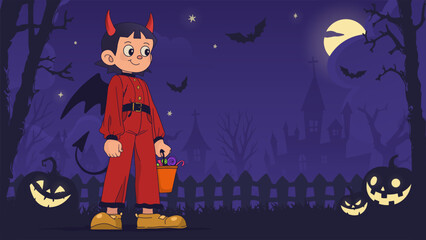 Little Devil Kid – Cute Halloween Scene for Invitations