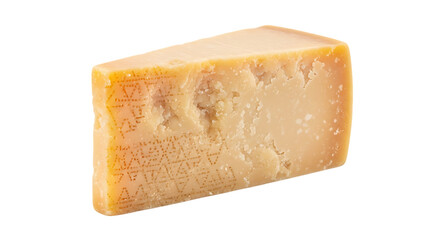 Wedge of aged parmesan cheese isolated on a transparent background