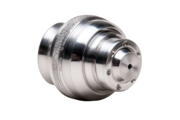 Close Up of a Silver Metal Object with Precise Details Against a Black Background