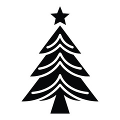 Simple black christmas tree silhouette with star ornament for festive holiday season designs