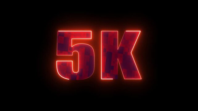 5k glowing red neon number, modern digital typography illustration for online milestone, subscribers growth and social media celebration design