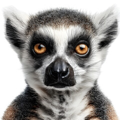 Fototapeta premium Ring-tailed lemur front view white isolated background image, clear detail and natural light, simple clean look simple style clean look soft tone calm mood minimal style natural light clear focus high