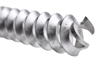 Close-up of Silver Metal Auger Drill Bit on Transparent Background