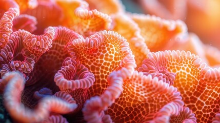 Intricate coral formation with striking details and rich, warm color palettes