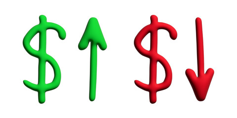 3d dollar currency symbol Growth and fall profit with arrow up and down Element for design