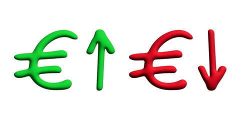 3d euro currency symbol Growth and fall profit with arrow up and down Element for design