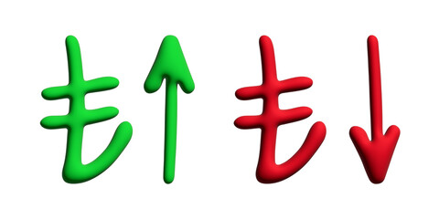 3d turkish lira currency symbol Growth and fall profit with arrow up and down Element for design