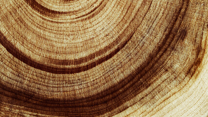 Natural wooden background, close up wood annual rings form. Top view of cross section of juniper...