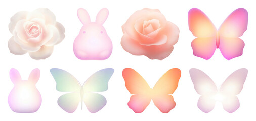 PNG Pastel animal floral butterfly icons, element set on transparent background