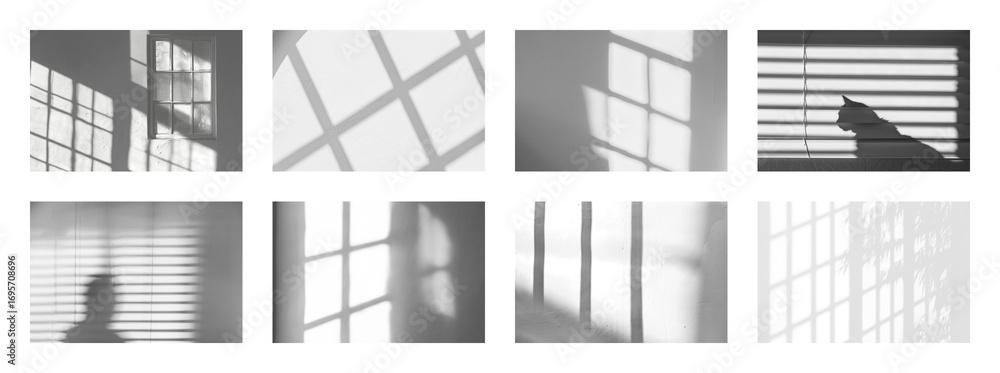 Poster png abstract window shadows in grayscale, element set on transparent background