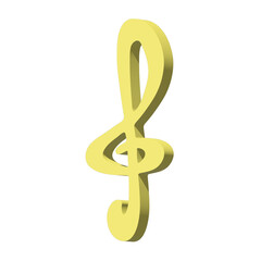 3d treble clef. Hand drawn musical symbol. Single element for print, web, design, decor, logo