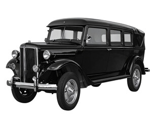 Classic Black Hearse Side View, Sleek and Isolated on Transparent Background