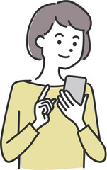 スマホを見る女性 ネット 手続き 笑顔 イラスト素材