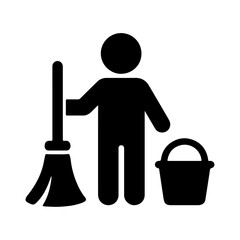 Cleaning Service Icon  Broom and Bucket Silhouette